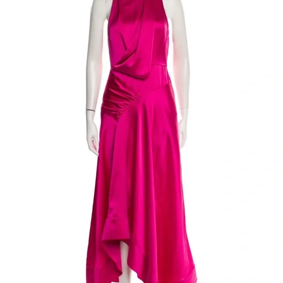 Acler Fuchsia Pink Halter Satin Evening Dress - Picture 5 of 5